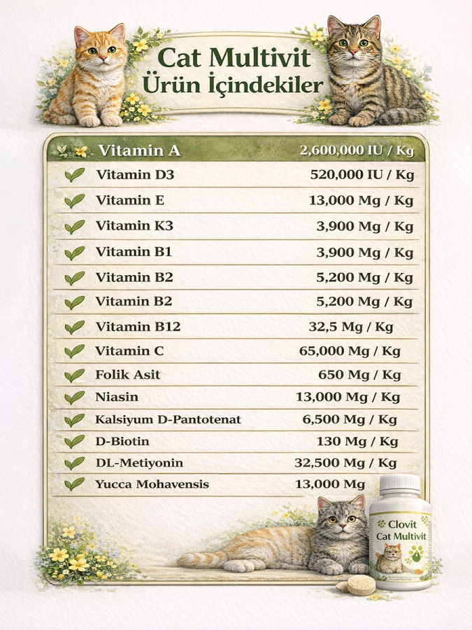 Kedi Multivitamin & Aminoasit Takviyesi – Yavru, Yetişkin, Hamile ve Yaşlı Kediler İçin 90 Tablet - 3