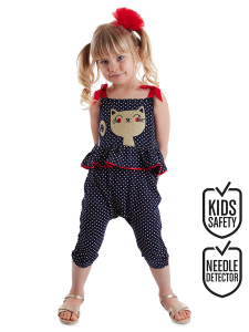 Kedi Puanlı Kız Çocuk Tulum - Denokids