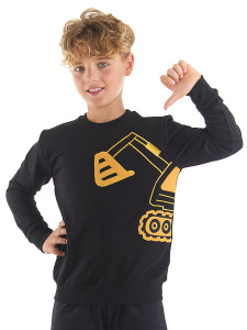 Kepçe Erkek Çocuk Siyah Sweatshirt - Denokids