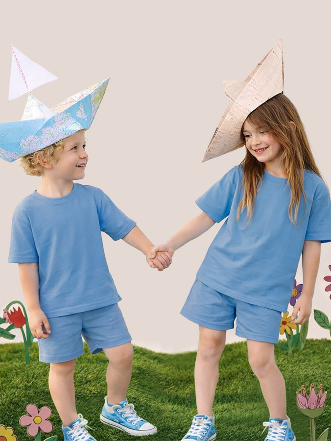 Kids Unisex Oversize T-shirt Shorts Set Blue - 1