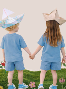 Kids Unisex Oversize T-shirt Shorts Set Blue - 2