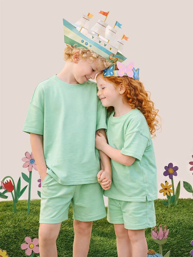 Kids Unisex Oversize T-shirt Shorts Set Mint - 1