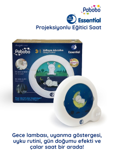 Kid'Sleep Essential Çocuk Uyku Saati – Figürlü Gece Lambası, Uyanma Göstergesi, Çalar Saat ve Ninni Özellikli 5'i 1 Arada Eğitici Zaman Saati | 0+ Yaş Bebek ve Çocuklar için - Pabobo