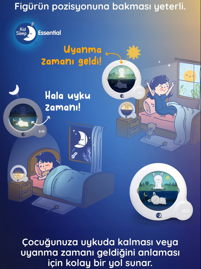 Kid'Sleep Essential Çocuk Uyku Saati – Figürlü Gece Lambası, Uyanma Göstergesi, Çalar Saat ve Ninni Özellikli 5'i 1 Arada Eğitici Zaman Saati | 0+ Yaş Bebek ve Çocuklar için - 2