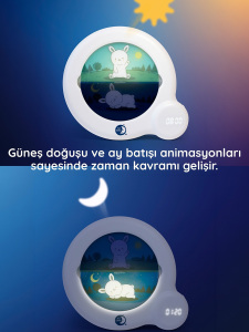 Kid'Sleep Essential Çocuk Uyku Saati – Figürlü Gece Lambası, Uyanma Göstergesi, Çalar Saat ve Ninni Özellikli 5'i 1 Arada Eğitici Zaman Saati | 0+ Yaş Bebek ve Çocuklar için - 4