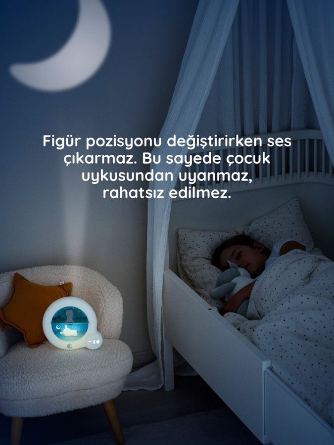 Kid'Sleep Essential Çocuk Uyku Saati – Figürlü Gece Lambası, Uyanma Göstergesi, Çalar Saat ve Ninni Özellikli 5'i 1 Arada Eğitici Zaman Saati | 0+ Yaş Bebek ve Çocuklar için - 5