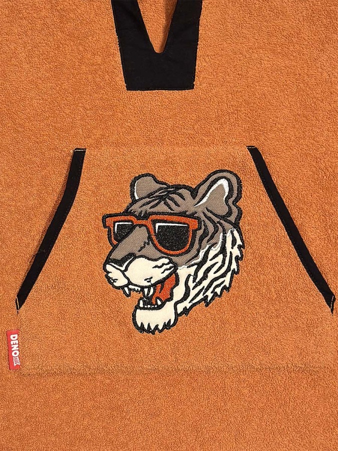 Erkek Çocuk Plaj Havlusu Havlu Panço Kapüşonlu Kaplan Aplikeli Standart - 6