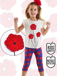 Fırfırlı Kırmızı Gelincik Kız Çocuk Yazlık T-shirt Tayt Takım - MSHB&G