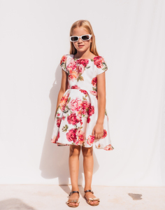 Kırmızı Gül Desenli Özel Gün Kız Çocuk Elbise - SheShe