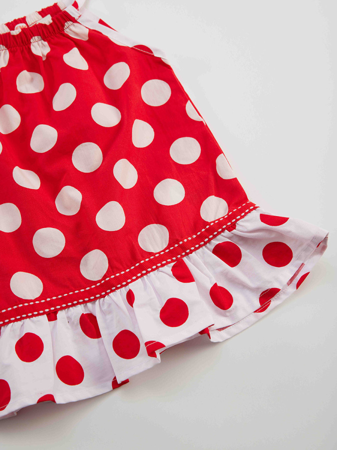 Kırmızı Puantiye Kız Bebek Askılı Yazlık Elbise - 6