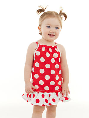 Kırmızı Puantiye Kız Bebek Yazlık Elbise