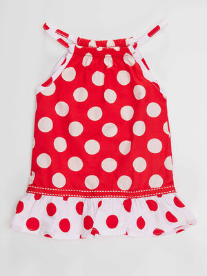 Kırmızı Puantiye Kız Bebek Yazlık Elbise