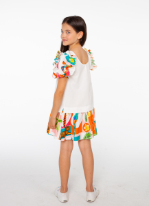 Kısa Balon Kollu Pamuklu Kız Çocuk Elbise - 3