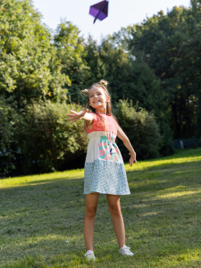 Kısa Kollu Kareli ve Çiçek Kız Çocuk Elbise - 4