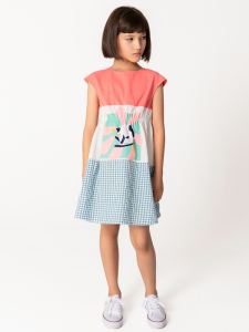 Kısa Kollu Kareli ve Çiçek Kız Çocuk Elbise - SheShe