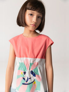 Kısa Kollu Kareli ve Çiçek Kız Çocuk Elbise - 2