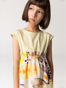 Kısa Kollu Pamuklu Sarı Kız Çocuk Elbise - 2