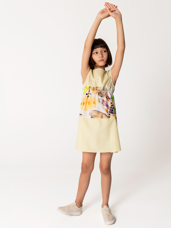 Kısa Kollu Pamuklu Sarı Kız Çocuk Elbise - 3