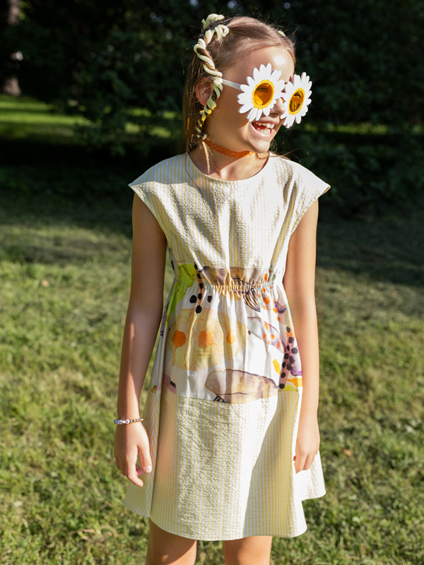 Kısa Kollu Pamuklu Sarı Kız Çocuk Elbise - 4