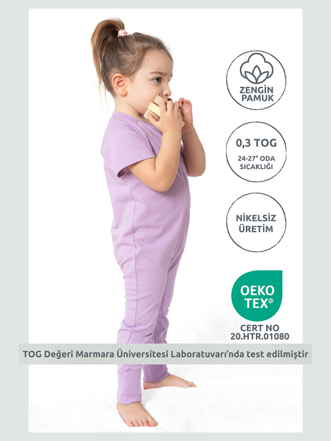 Kısa Kollu Yazlık Çocuk Uyku Tulumu 0,3 TOG Leylak - 1