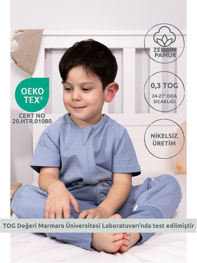 Kısa Kollu Yazlık Çocuk Uyku Tulumu 0,3 TOG Mavi - 1