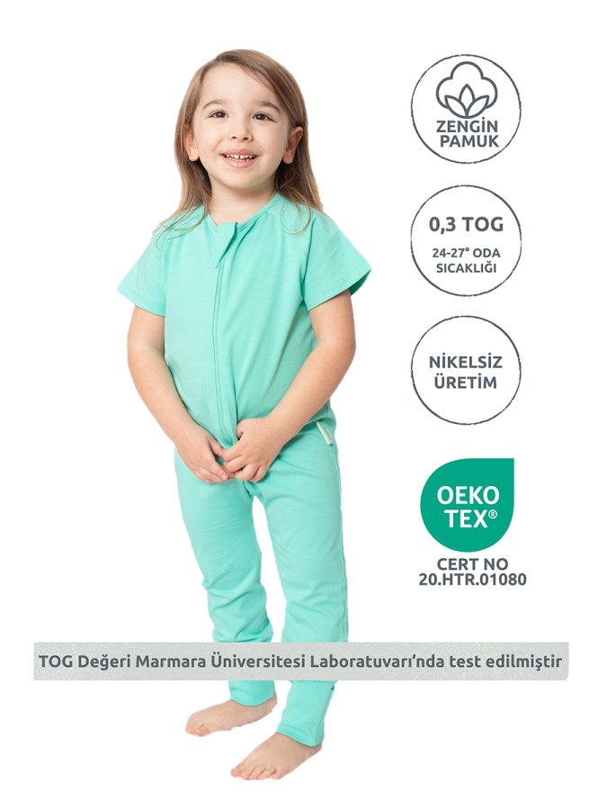 Kısa Kollu Yazlık Çocuk Uyku Tulumu 0,3 TOG Yeşil - 1