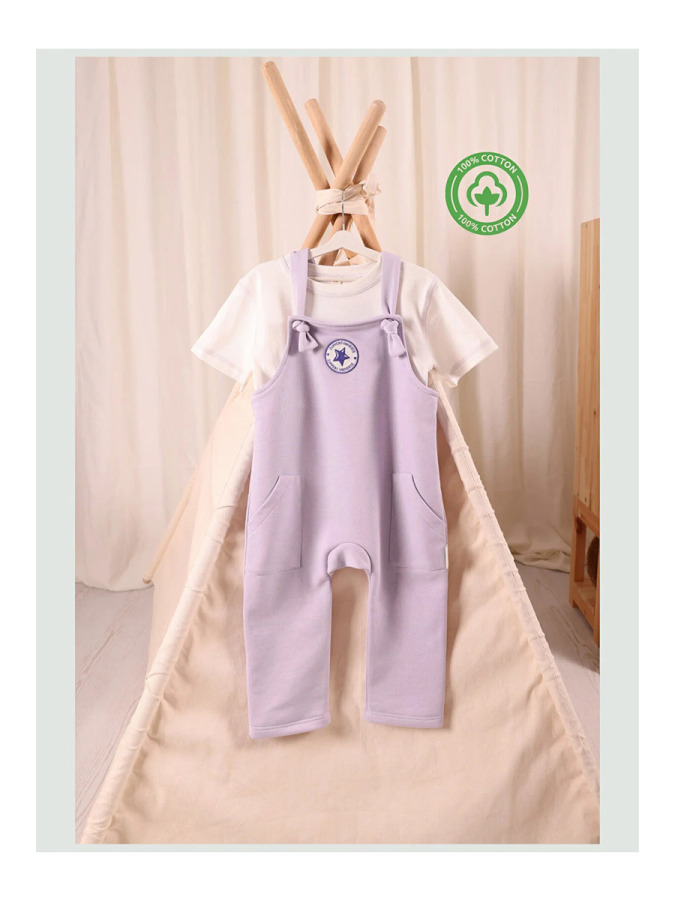 Kız Bebek Salopet Tulum ve Tişört Takım - Lila - 1