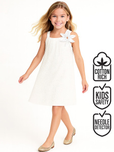 Kız Çocuk Çiçekli Elbise Beyaz %100 Pamuk İlkbahar Yaz Sezonu 5-10 Yaş - 1