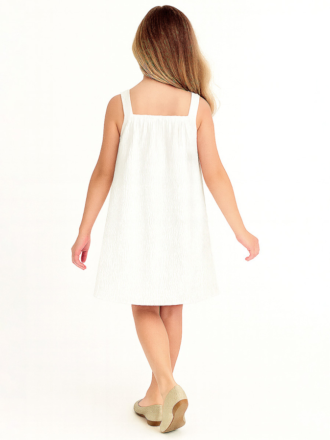 Kız Çocuk Çiçekli Elbise Beyaz %100 Pamuk İlkbahar Yaz Sezonu 5-10 Yaş - 2