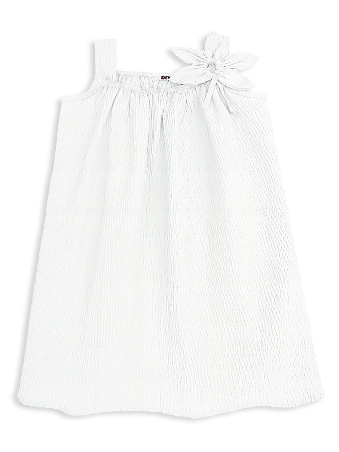 Kız Çocuk Çiçekli Elbise Beyaz %100 Pamuk İlkbahar Yaz Sezonu 5-10 Yaş - 3