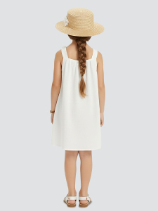 Kız Çocuk Çiçekli Elbise Beyaz %100 Pamuk İlkbahar Yaz Sezonu 5-10 Yaş - 2