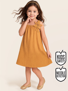 Kız Çocuk Çiçekli Elbise Hardal Sarı İlkbahar Yaz Sezonu 5-10 Yaş - Denokids