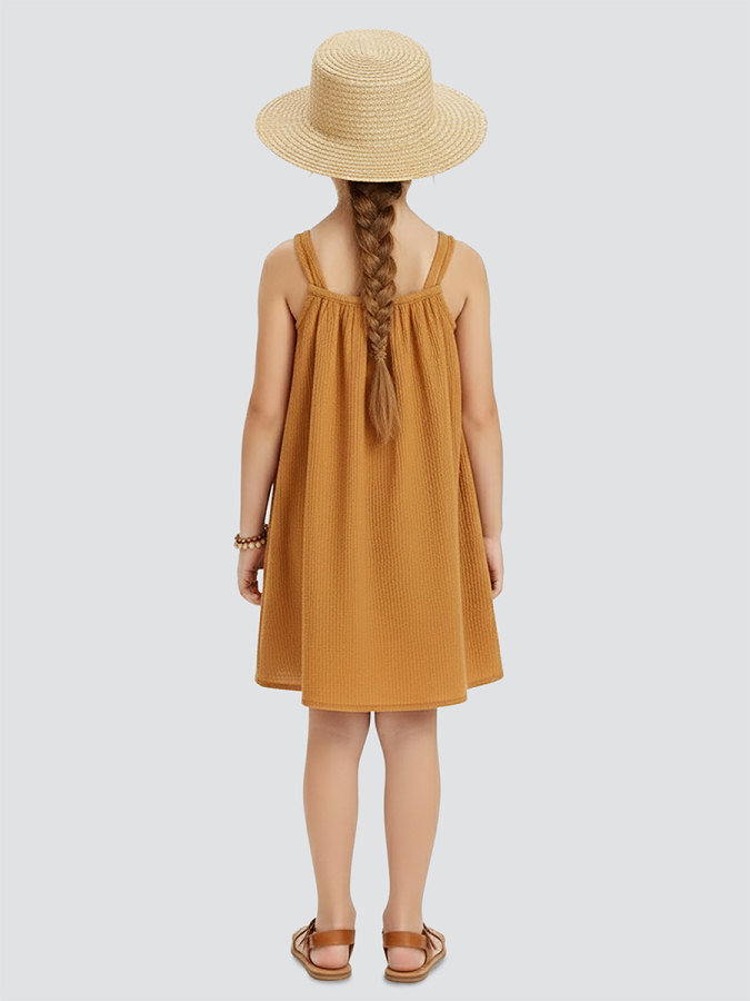 Kız Çocuk Çiçekli Elbise Hardal Sarı İlkbahar Yaz Sezonu 5-10 Yaş - 2