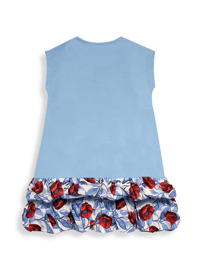 Kız Çocuk Çiçekli Elbise Mavi Gelincik İlkbahar Yaz Sezonu 4-10 Yaş - 4