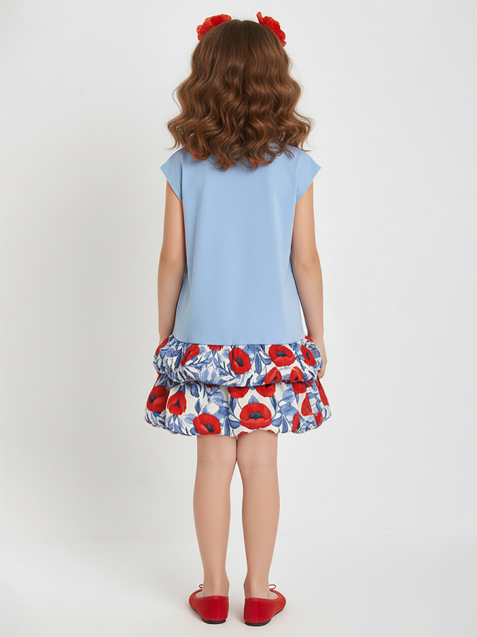 Kız Çocuk Çiçekli Elbise Mavi Gelincik İlkbahar Yaz Sezonu 4-10 Yaş - 2