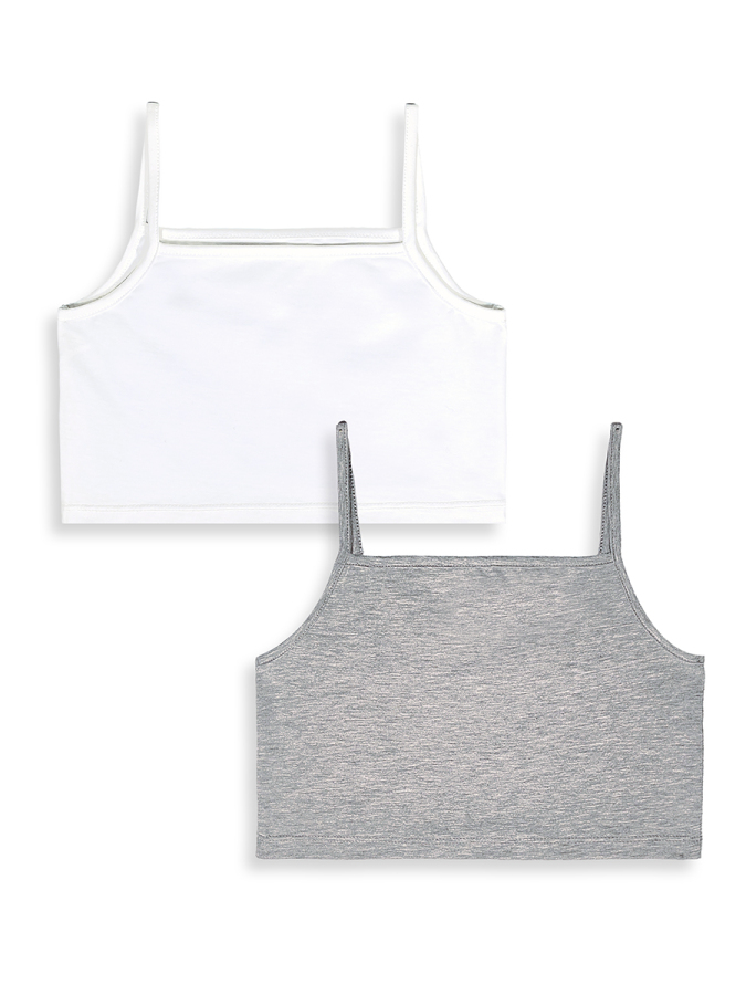 Kız Çocuk Crop Top 2'li Takım Askılı Gri Beyaz Crop Üst - 5