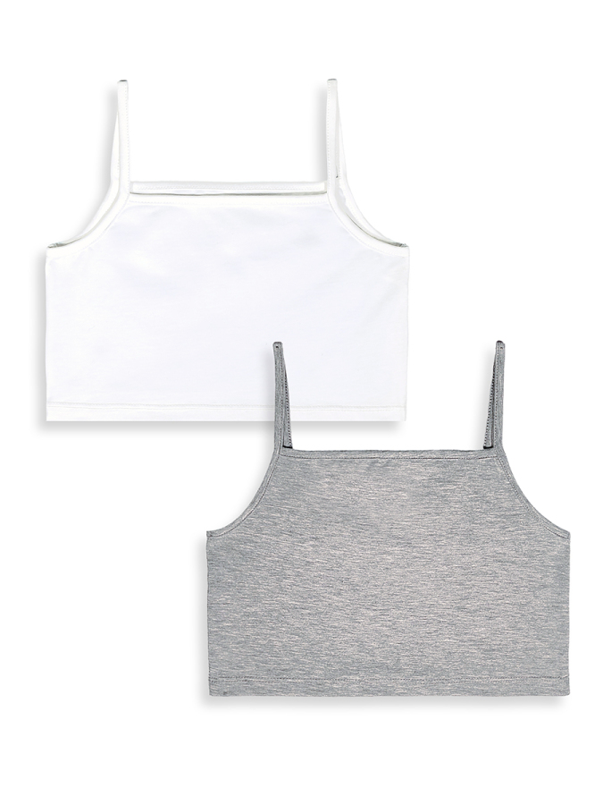 Kız Çocuk Crop Top 2'li Takım Askılı Gri Beyaz Crop Üst - 4