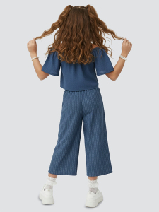 Kız Çocuk Takım Denim Görünümlü Bluz Pantolon Dokuma Yazlık 4-10 Yaş - 3