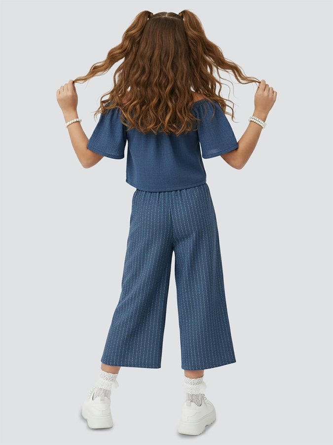 Kız Çocuk Takım Denim Görünümlü Bluz Pantolon Dokuma Yazlık 4-10 Yaş - 3