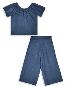 Kız Çocuk Takım Denim Görünümlü Bluz Pantolon Dokuma Yazlık 4-10 Yaş - 6