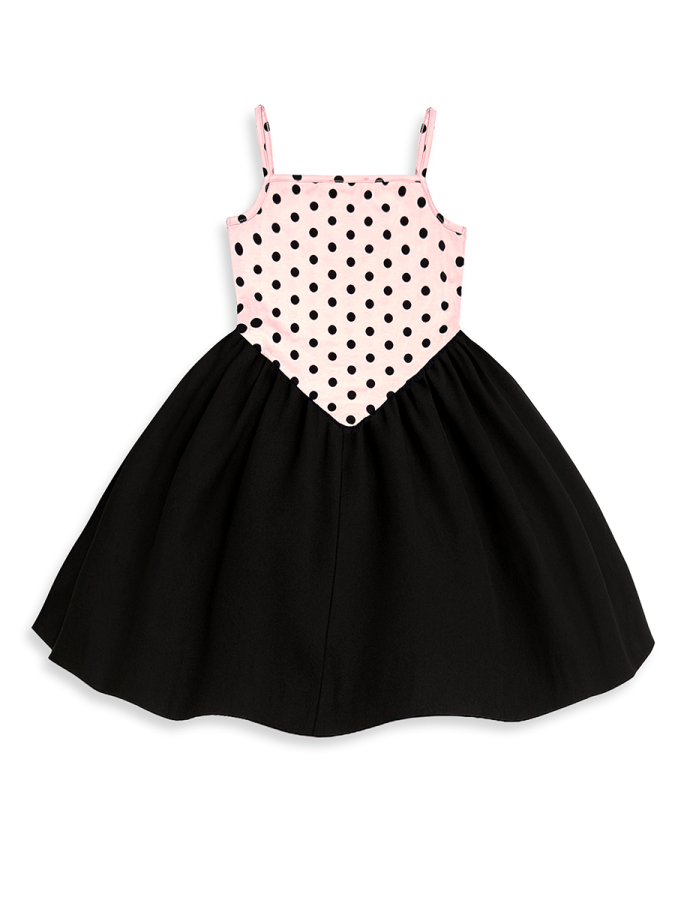 Kız Çocuk Elbise Pamuk Pembe Siyah Puantiyeli İlkbahar Yaz Sezonu 5-8 Yaş - 3