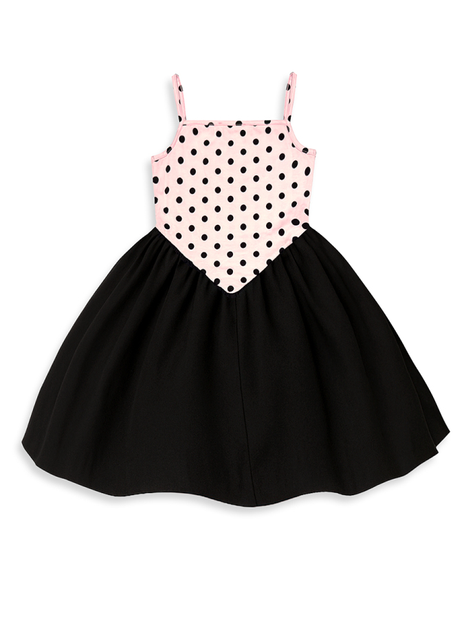 Kız Çocuk Elbise Pamuk Pembe Siyah Puantiyeli İlkbahar Yaz Sezonu 5-8 Yaş - 5