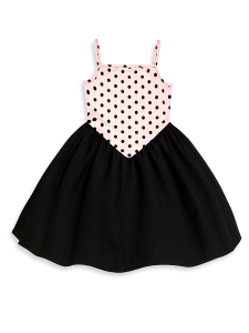 Kız Çocuk Elbise Pamuk Pembe Siyah Puantiyeli İlkbahar Yaz Sezonu 5-8 Yaş - 4
