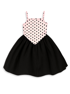 Kız Çocuk Elbise Pamuk Pembe Siyah Puantiyeli İlkbahar Yaz Sezonu 5-8 Yaş - 5