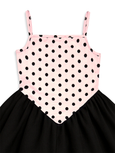 Kız Çocuk Elbise Pamuk Pembe Siyah Puantiyeli İlkbahar Yaz Sezonu 5-8 Yaş - 6