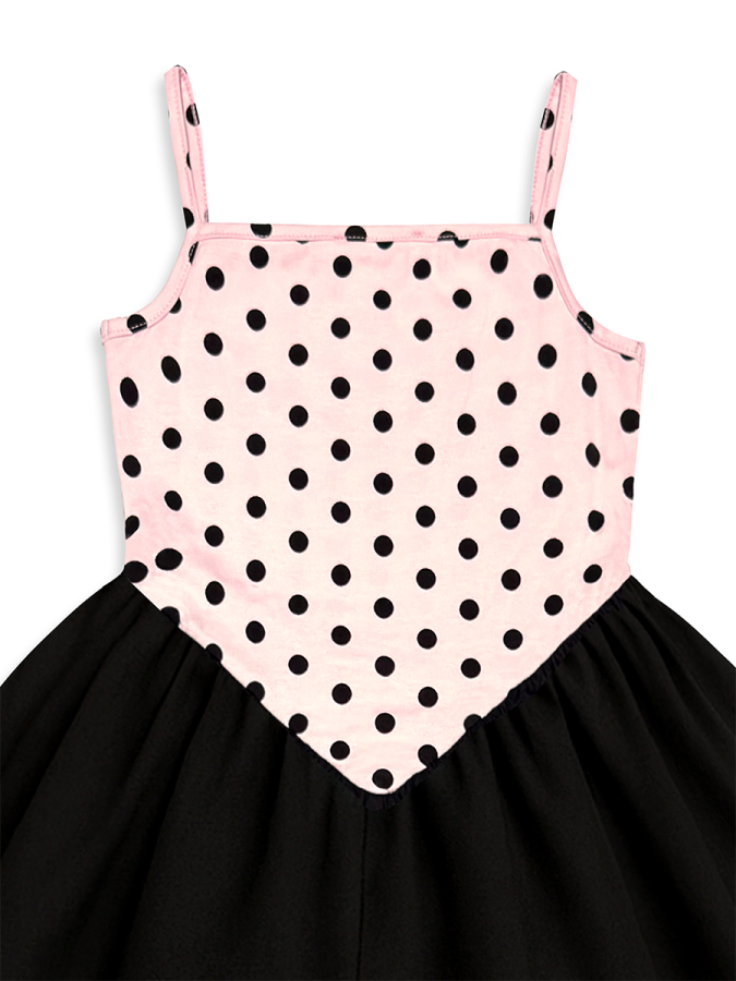 Kız Çocuk Elbise Pamuk Pembe Siyah Puantiyeli İlkbahar Yaz Sezonu 5-8 Yaş - 6