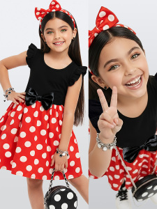 Kız Çocuk Elbise Pamuk Poplin Kırmızı Beyaz Puantiyeli Büyük Saten Kurdele Detaylı İlkbahar Yaz Sezonu 2-7 Yaş - Denokids