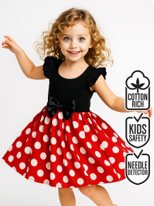 Kız Çocuk Elbise Pamuk Poplin Kırmızı Beyaz Puantiyeli Büyük Saten Kurdele Detaylı İlkbahar Yaz Sezonu 2-7 Yaş - Denokids