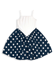 Kız Çocuk Elbise Pamuk Poplin Lacivert Beyaz Puantiyeli İlkbahar Yaz Sezonu 5-8 Yaş - 3