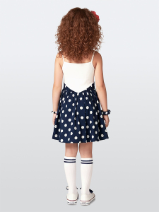 Kız Çocuk Elbise Pamuk Poplin Lacivert Beyaz Puantiyeli İlkbahar Yaz Sezonu 5-8 Yaş - 2